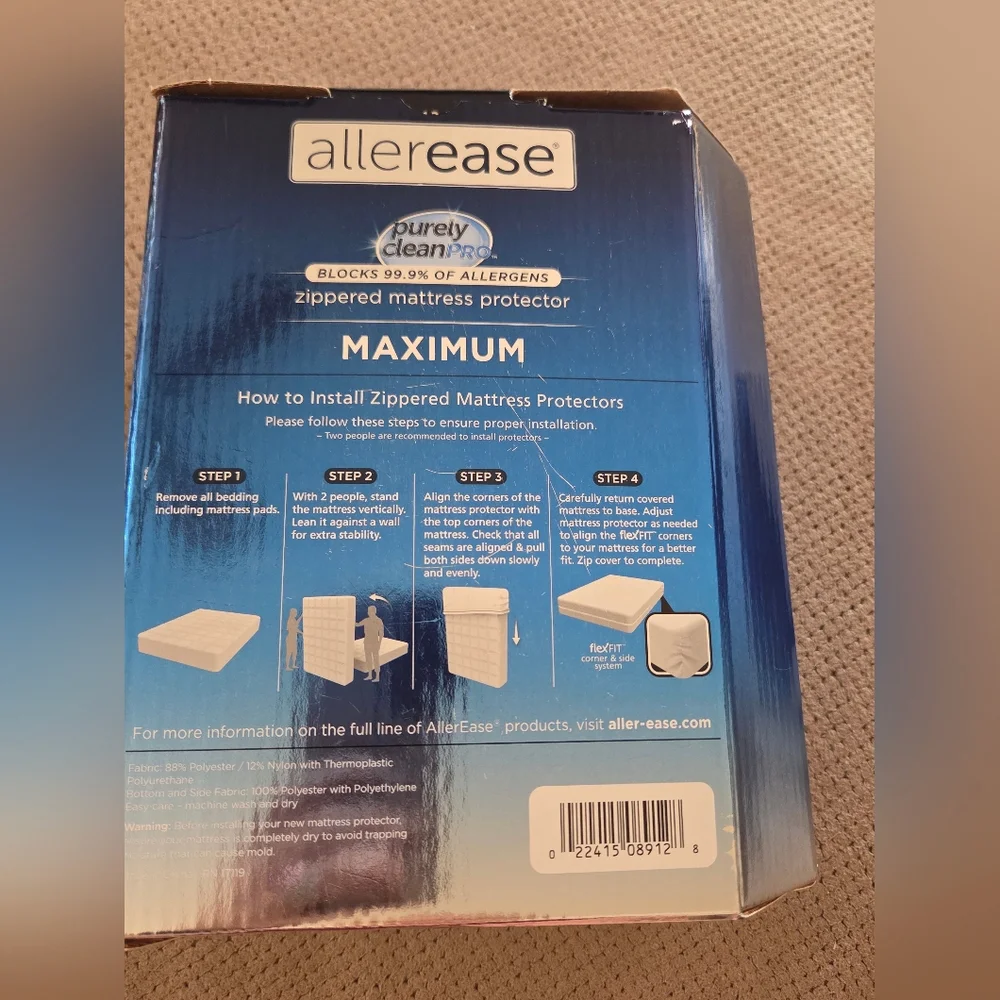 New Allerease Full Maximum Waterproof Allergy and Bedbug Protection Zippered